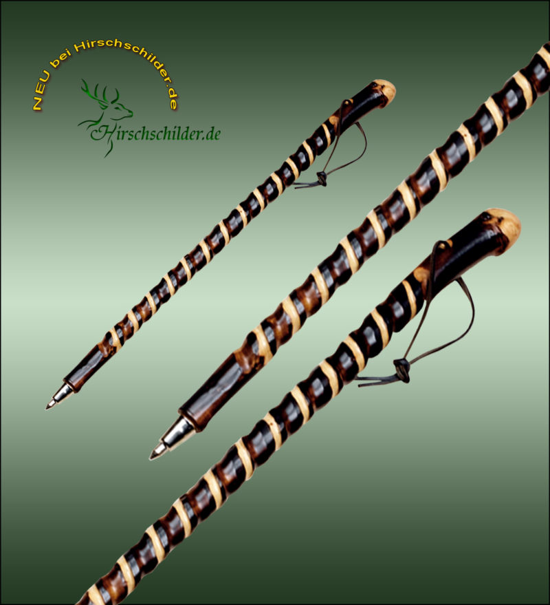 Wanderstock mit kostenloser Inschrift. Wurzelstock aus Kastanie gedreht.