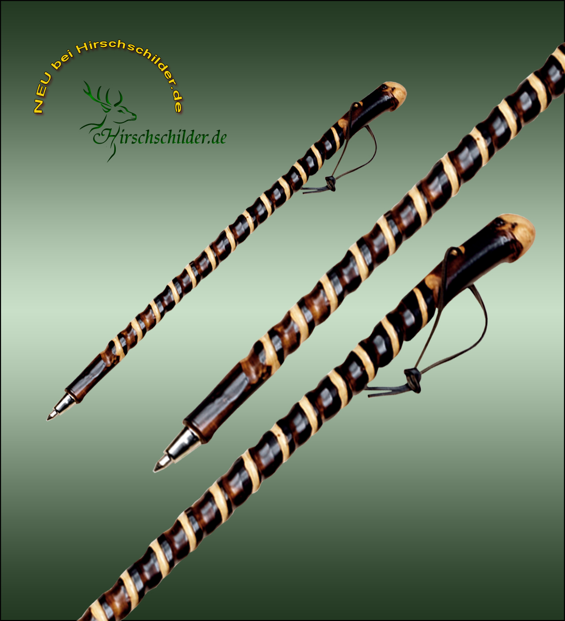 Wanderstock aus Holz. Wurzelstock aus Kastanie gedreht mit Wunschtext